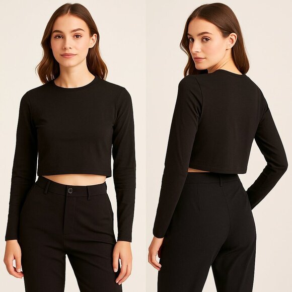 AMAZON ESSENTIALS 🖤 Women’s Cropped Long Sleeve Tee 👩 Size S ✨ - Picture 3 of 7